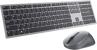 Combo Teclado e Mouse Sem Fio Dell Pro Plus KM7321W, ABNT2, Bluetooth 5.0, 2.4 GHz, Cinza | 2,4 GHz, DPI ajustável, criptografia AES-128, receptor USB, bateria AA, pilhas AAA, cinza Titan