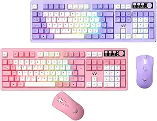 Kit Gamer Teclado Semi-Mecânico LED e Mouse 1200 DPI Sem Fio, Rosa e Lilás, 2 Itens (Lilás)