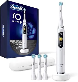 Oral-B Escova de dentes elétrica iO Série 9 com 3 cabeças de escova de substituição, alabastro branco