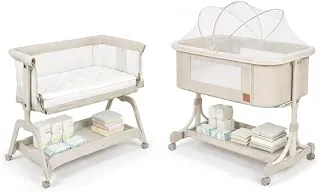 Berço Portátil Moisés SleepGuard Cobed 3 em 1, Bege, com Mosquiteiro, Modo Balanço, Estrutura Compacta para Recém-Nascido