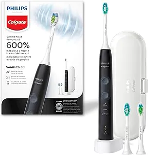Philips Colgate Escova de Dente Elétrica SonicPro 50 - Remove Placa, Gengivas Saudáveis, Recarregável, 3 Cabeças, Estojo de Viagem, Bivolt