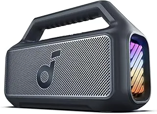 Soundcore Boom 2 da Anker Caixa de Som Portáteis Bluetooth, 80W, Subwoofer, BassUp 2.0, 24H, IPX7, Flutuante, Luzes RGB, USB-C, Equalizador Personalizado, Portátil para Camping e Praia, Preto | Tecnologia BassUp, Subwoofer, Flutuante, Luzes RGB, USB-C, Equalizador Personalizado, Portátil para Camping e Praia, Preto