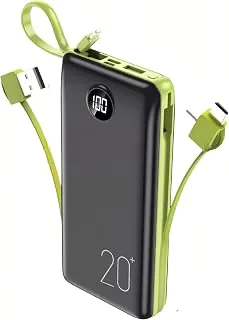 Carregador Portátil Power Bank 20000mAh Universal Carregamento Rápido Turbo Com Display 4 Cabos Integrados (Preto)