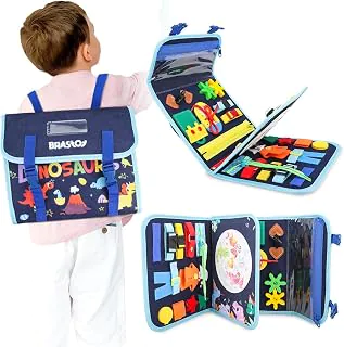 Placa de Montessori Sensorial para Crianças Mochila Educativa Portátil(Tema de Dinossauro Azul)
