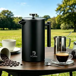 Cafeteira Prensa Francesa 700 mL de Aço Inoxidável | Com Filtro de 4 Estágios e Isolamento Duplo (Preto)