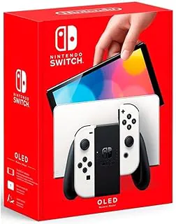 Nintendo, Console, Nintendo Switch OLED, Nacional, Portátil e Doméstico, Tela de 7 Polegadas, Bateria de até 9 Horas, 64GB de Armazenamento, Porta LAN Integrada, Áudio Aprimorado, Inclui Joy-Con com Suporte e Alças, Branco