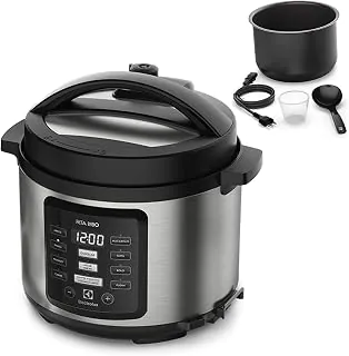 Panela pressão elétrica Electrolux digital capacidade 5L silenciosa segura 10 travas segurança 9 receitas pré-programadas PCC15 inox preto 127v por Rita Lobo