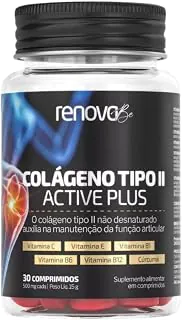 Suplemento Alimentar Colágeno Tipo II - Articulações Cartilagens Inflamações Ossos com Cúrcuma e Vitaminas B1, B6 e B12-30 Comprimidos