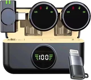 Microfone de Lapela Sem Fio Profissional Compatível com iOS Tipo-C Android 2 Mini Microfones com Redução de Ruído Ideal para Gravação Podcast e Vídeos Portátil