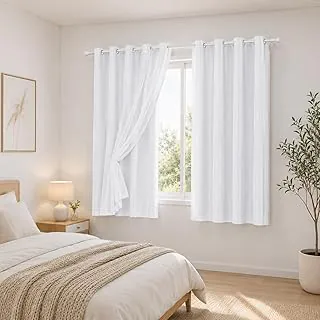 Cortina Blackout PVC com Voil e Ilhós Corta Luz para Quarto Sala 2,00m x 1,40m Branca