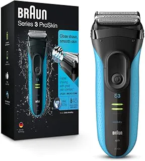 Braun Barbeador elétrico série 3 com aparador de precisão, recarregável, lâmina úmida e seca para homens, azul/preto, 4 peças