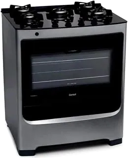 Fogão Consul 5 bocas cor Inox com mesa de vidro e grade de ferro fundido - CFS5VAR BIVOLT