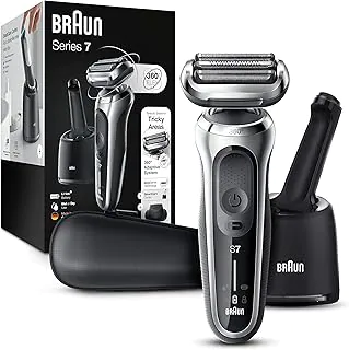 Braun Navalha elétrica Flex Series 7 7071cc para homens com SmartCare Center, aparador de precisão, molhado e seco, recarregável, máquina de barbear sem fio, prata