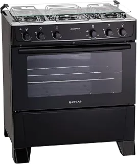 Fogão 5 bocas Atlas Mônaco Plus Preto com Acendimento Automático e Mesa Inox