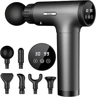 Gvber Pistola de massagem de tecido profundo, massageador portátil de percussão nas costas para atletas com 6 acessórios e 30 velocidades (cinza)