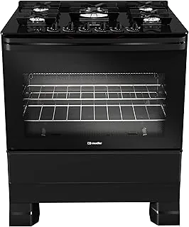 Fogão Mueller 5 bocas Preto com Mesa de Vidro e Tripla Chama Bivolt MFV5BF