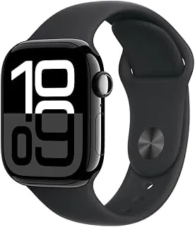 Apple Watch Series 10 GPS • Caixa preta brilhante de alumínio – 42 mm • Pulseira esportiva preta – P/M