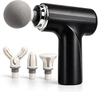 Massageador Elétrico Portátil 6 Velocidades 1200mAh 60-80W Recarregável USB com 4 Ponteiras para Relaxamento e Bem-Estar